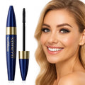 Dermacol Illusion mascara with a model wearing it on a white background