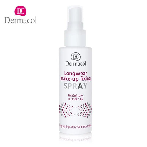 Dermacol longwear makeup fixing spray bottle on a white background