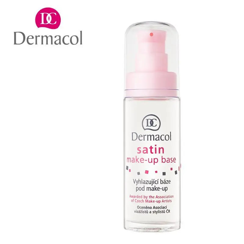 Dermacol satin make-up base bottle on a white background