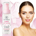 Dermacol satin make-up base 30ml bottle with a model against a pink background