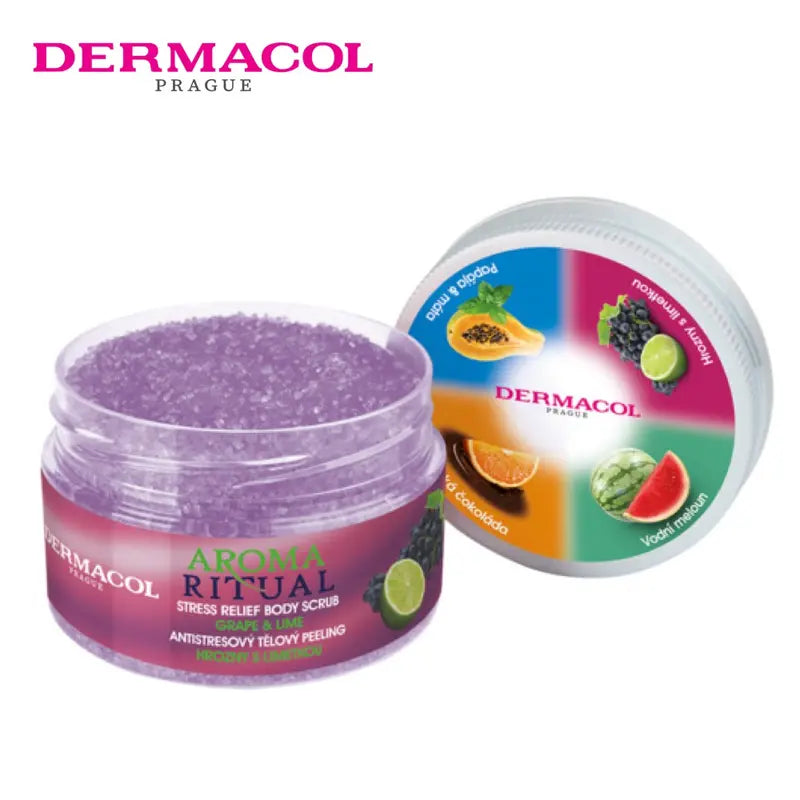 Dermacol Aroma Ritual body scrub with packaging on a white background