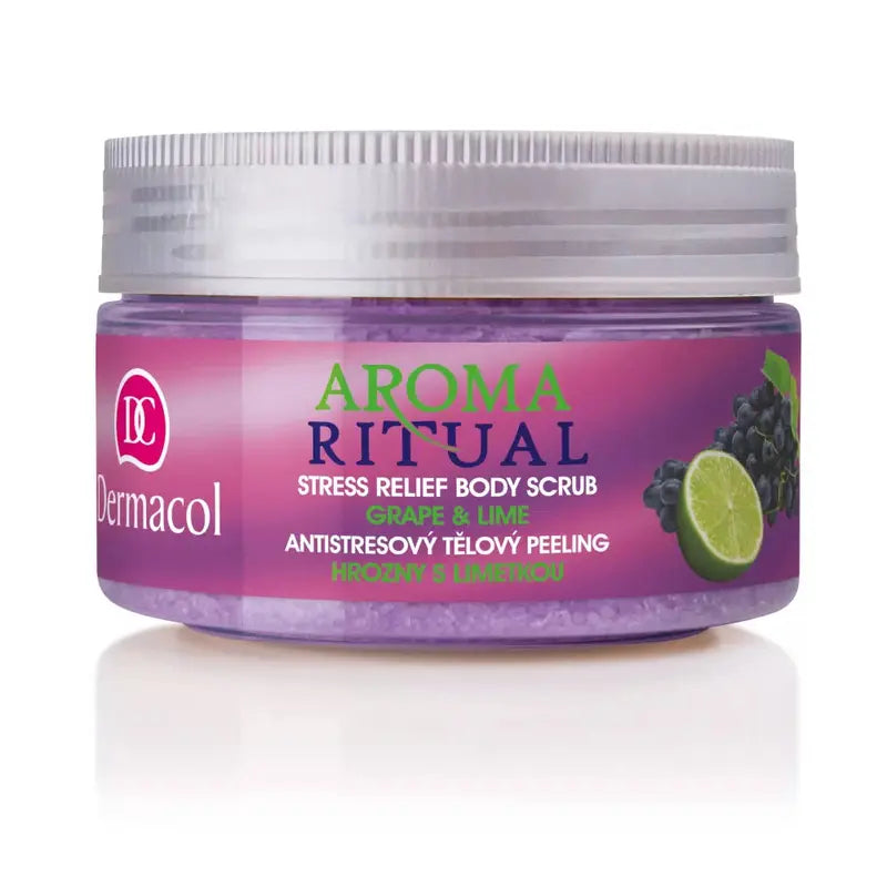 Dermacol Aroma Ritual stress relief body scrub jar on a white background