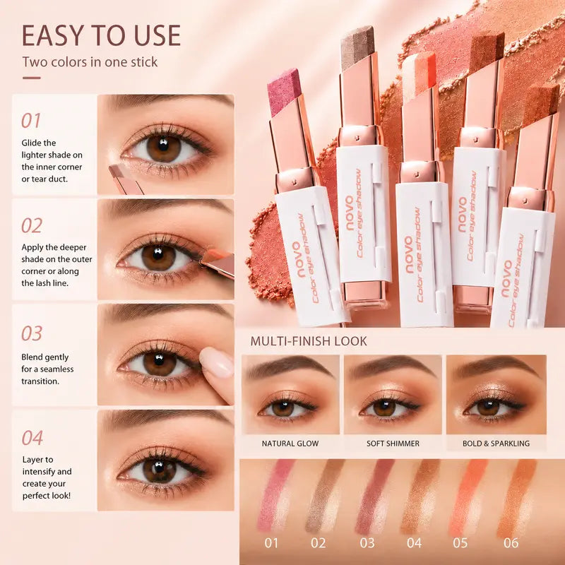 DuoShimmer Long-Lasting Creamy Eyeshadow Stick Two-Tone Shimmer & Matte Crayon