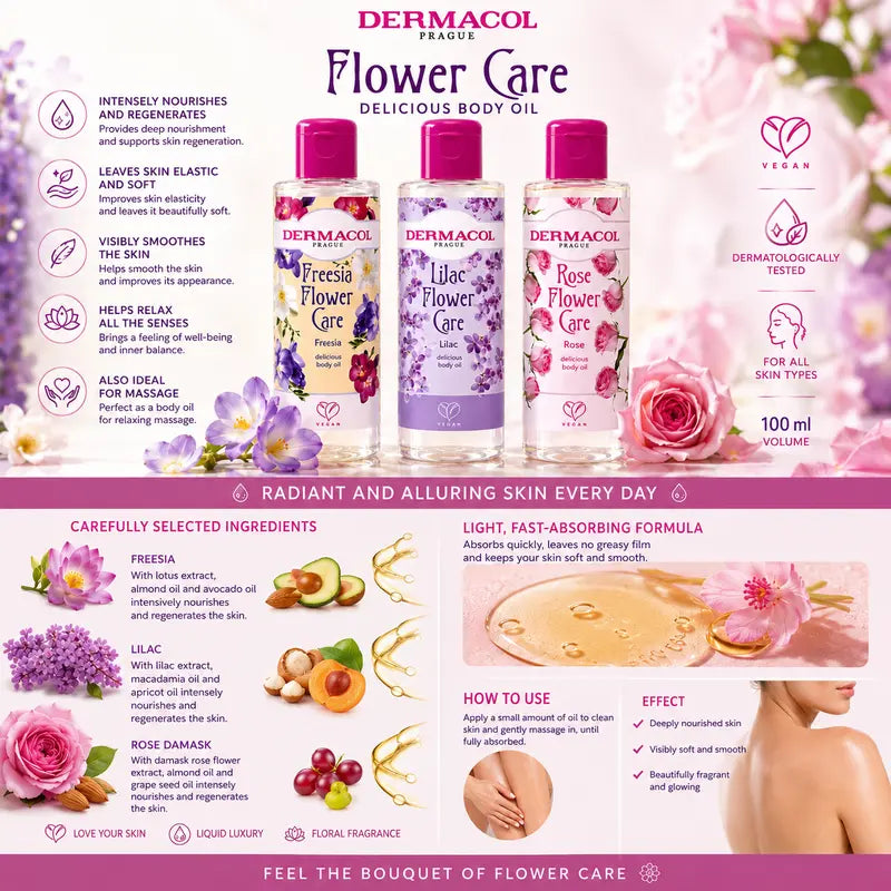 Dermacol Flower Care Delicious Body Oil Freesia Lilac or Rose