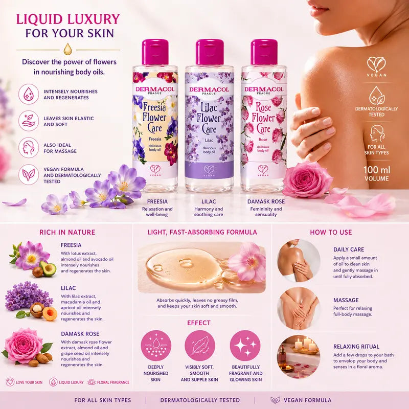 Dermacol Flower Care Delicious Body Oil Freesia Lilac or Rose