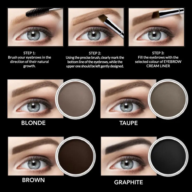 Tinted Brow Pomade Cream – Full Pigment Eyebrow Liner with Angled Brush