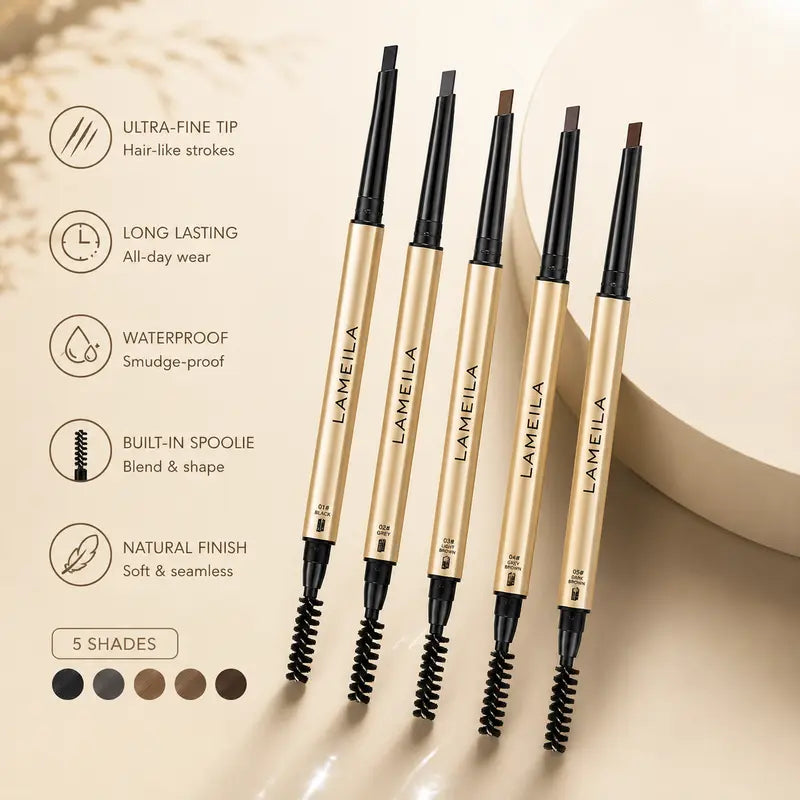 Eyebrow Pencil Waterproof Dual-Ended Brow Pen with Brush Precision Angled Tip, Smudge-Proof, Sweat-Proof, Long-Lasting Natural Brows