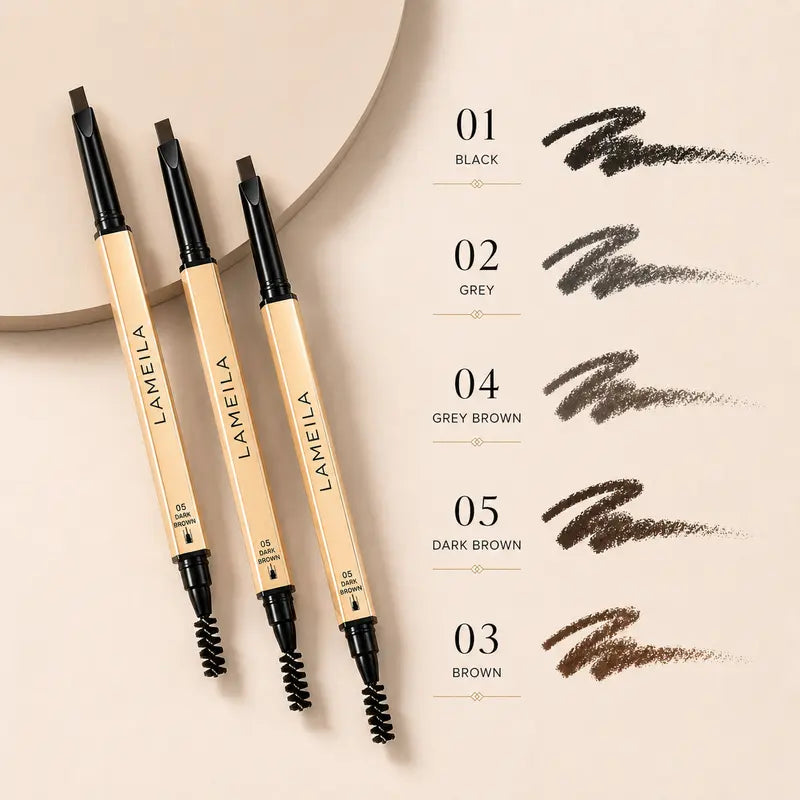 Eyebrow Pencil Waterproof Dual-Ended Brow Pen with Brush Precision Angled Tip, Smudge-Proof, Sweat-Proof, Long-Lasting Natural Brows