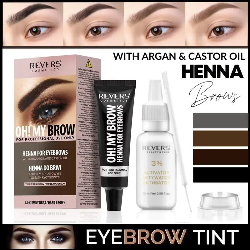 Henna Eyebrow & Eyelash Tint Brow Dye Set Argan Oil & Castor Oil Permanent Brow Tinting
