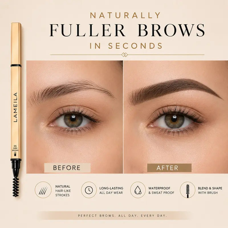Eyebrow Pencil Waterproof Dual-Ended Brow Pen with Brush Precision Angled Tip, Smudge-Proof, Sweat-Proof, Long-Lasting Natural Brows