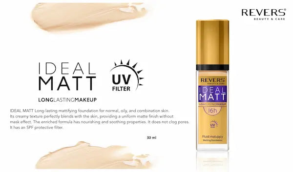 Ideal Matt 16H Long-Lasting Mattifying Foundation Full Coverage Natural Finish SPF Protection