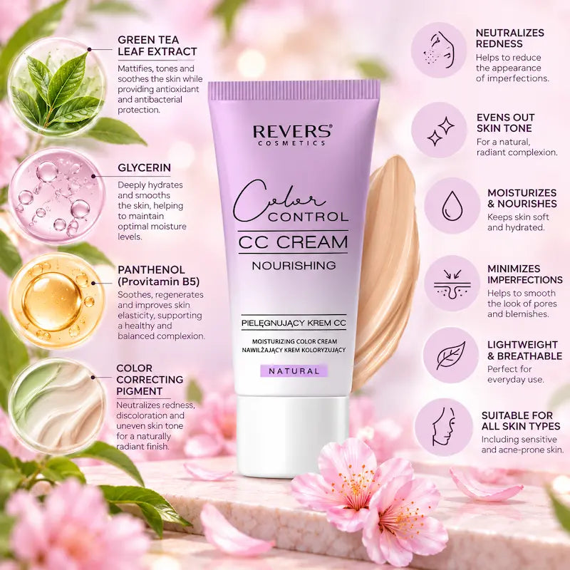 Nourishing CC Cream Color Correcting Anti-Redness with Green Tea & Panthenol Lightweight Hydrating Skin Tone Perfector 30ml