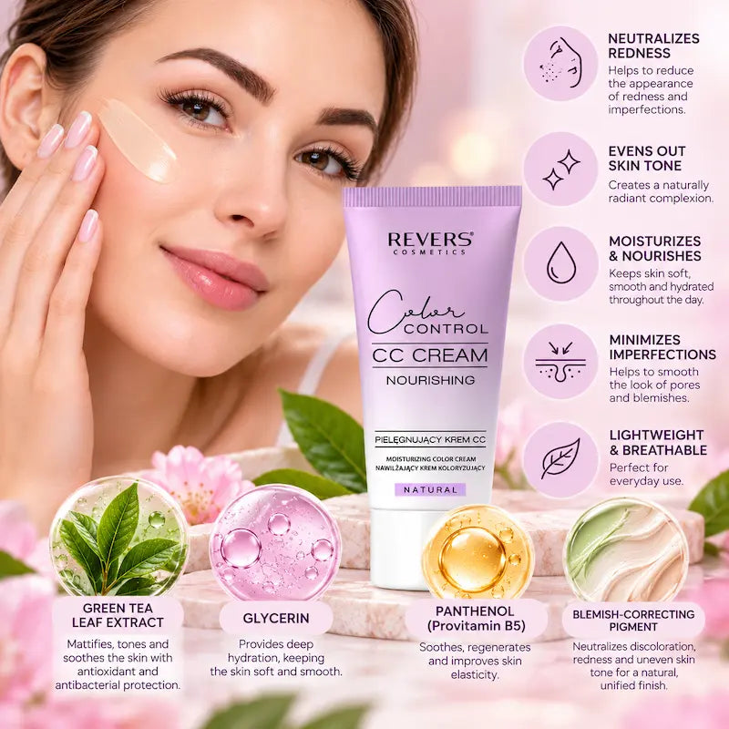 Nourishing CC Cream Color Correcting Anti-Redness with Green Tea & Panthenol Lightweight Hydrating Skin Tone Perfector 30ml