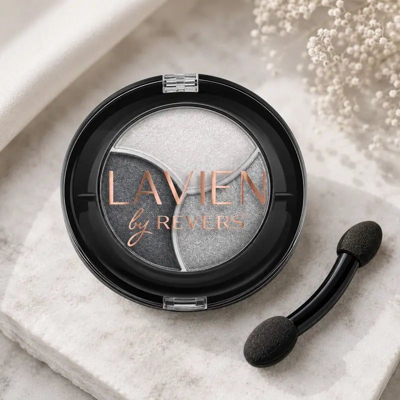 Silver Frost TRIO Shimmer Eyeshadow Palette Longwear Velvet Eye Shadows Dual-Ended Applicator Brush