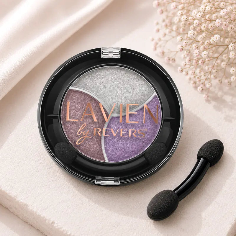 Mauve Orchid TRIO Shimmer Eyeshadow Palette Longwear Velvet Eye Shadows Dual-Ended Applicator Brush