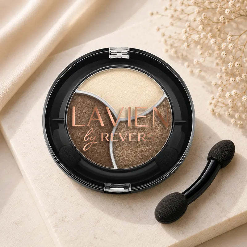 Golden Bronze TRIO Shimmer Eyeshadow Palette Longwear Velvet Eye Shadows Dual-Ended Applicator Brush