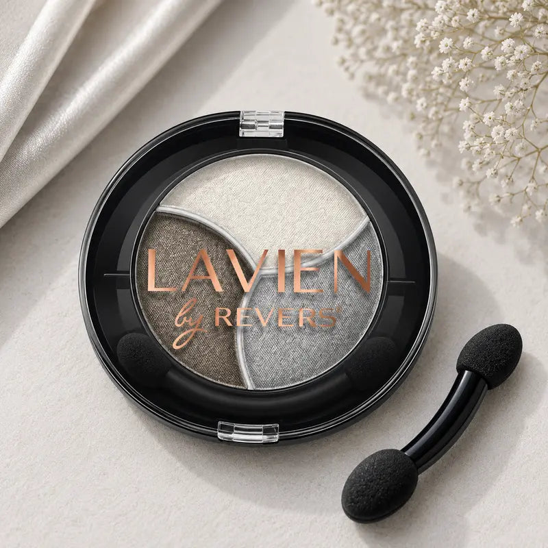 Pearl Smoke TRIO Shimmer Eyeshadow Palette Longwear Velvet Eye Shadows Dual-Ended Applicator Brush
