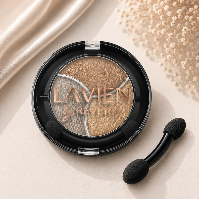 Golden Nude TRIO Shimmer Eyeshadow Palette Longwear Velvet Eye Shadows Dual-Ended Applicator Brush