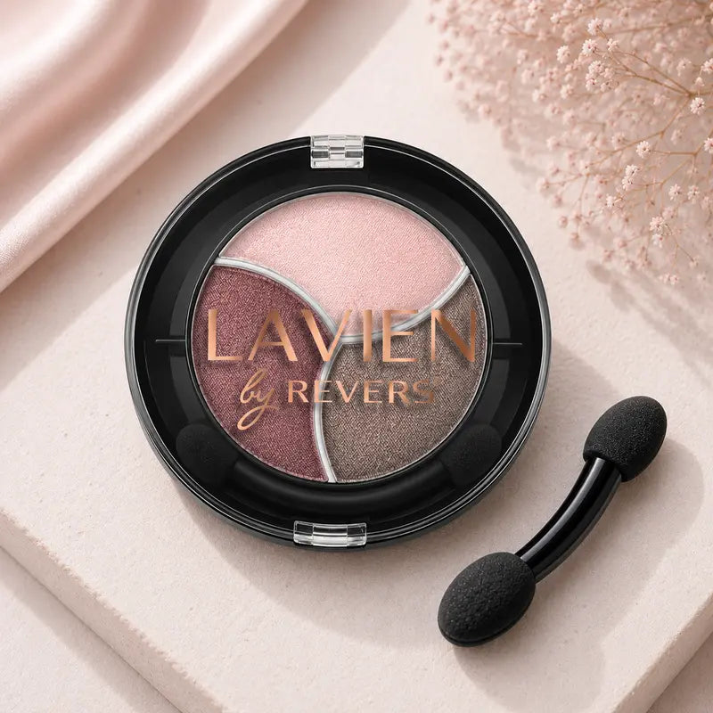 Rose Taupe TRIO Shimmer Eyeshadow Palette Longwear Velvet Eye Shadows Dual-Ended Applicator Brush