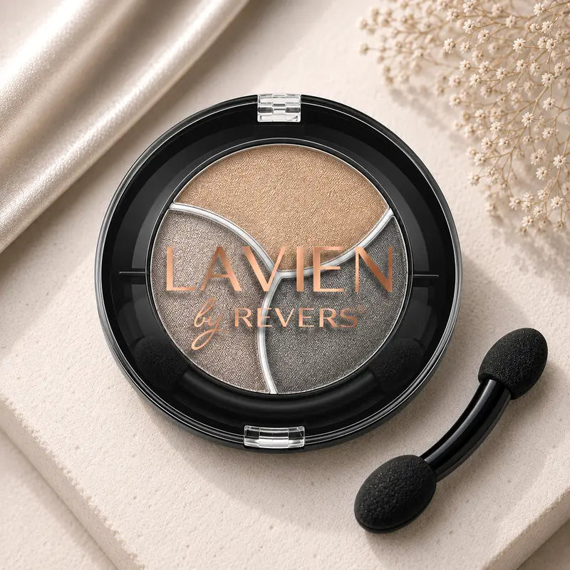 Smoky Bronze TRIO Shimmer Eyeshadow Palette Longwear Velvet Eye Shadows Dual-Ended Applicator Brush