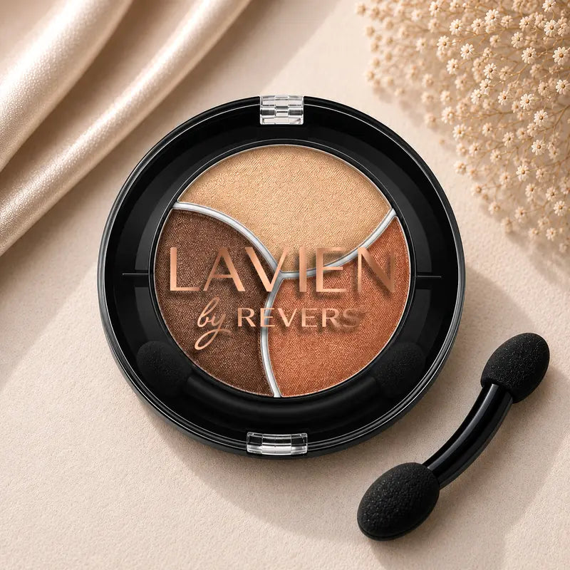 Sunset Copper TRIO Shimmer Eyeshadow Palette Longwear Velvet Eye Shadows Dual-Ended Applicator Brush