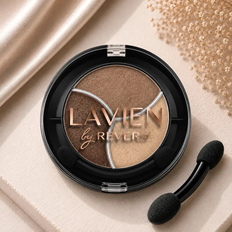 Soft Mocha TRIO Shimmer Eyeshadow Palette Longwear Velvet Eye Shadows Dual-Ended Applicator Brush