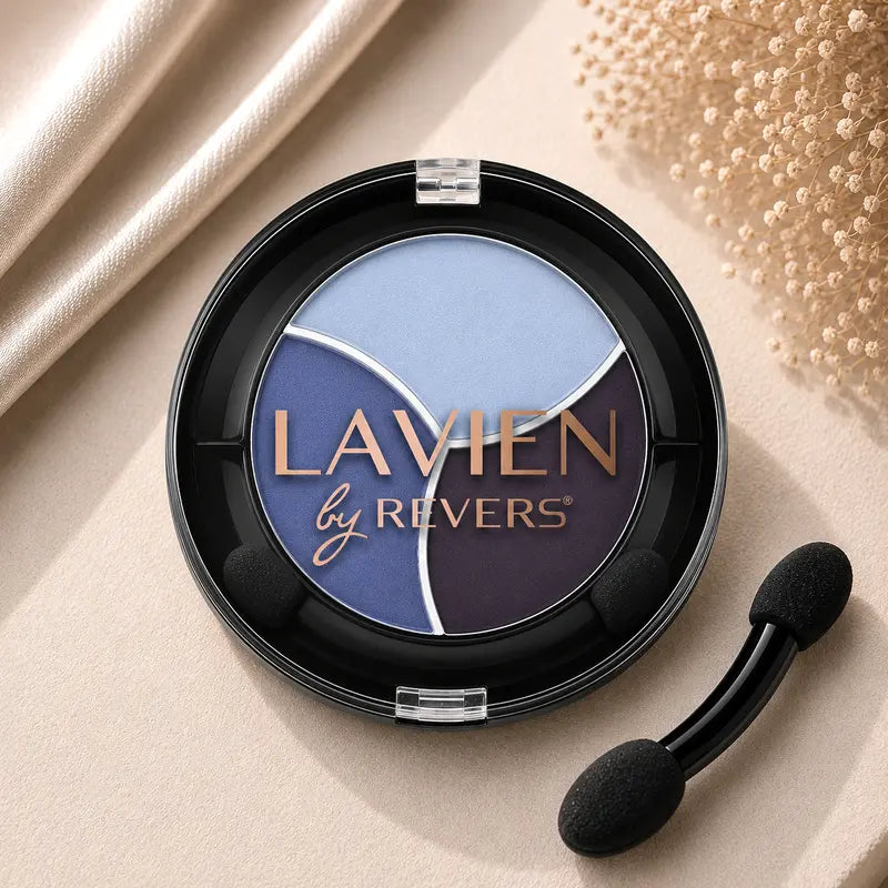Blue Violet TRIO Matte Eyeshadow Palette Longwear Velvet Eye Shadows Dual-Ended Applicator Brush
