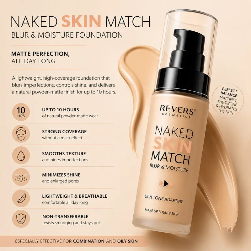 Naked Skin Match Blur & Moisture Foundation – Matte Perfection All Day Long