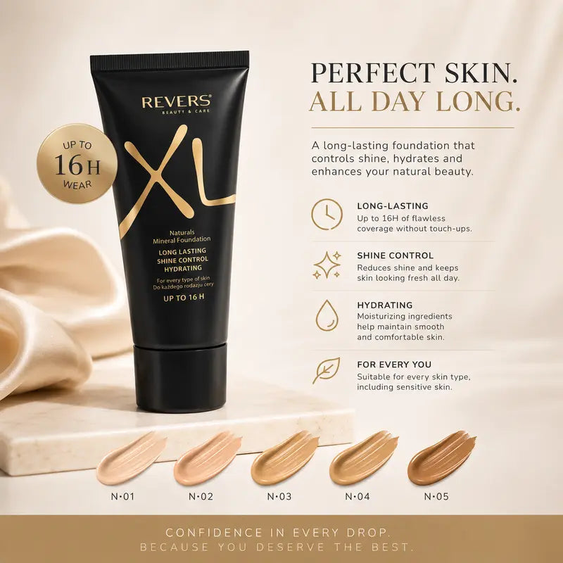 XL Natural Mineral Long-Lasting Shine Control Foundation – Hydrating Satin Finish