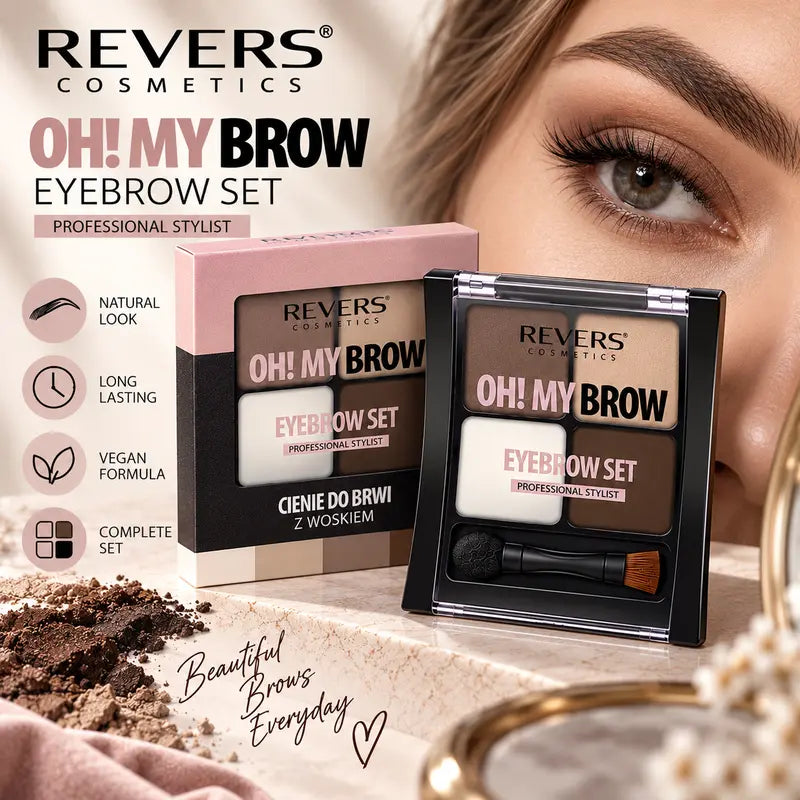Oh! My Brow Eyebrow Powder & Wax Set 3 Brow Shadows, Setting Wax, Brush & Sponge Applicator Brow Defining, Filling &amp; Shaping Makeup Kit