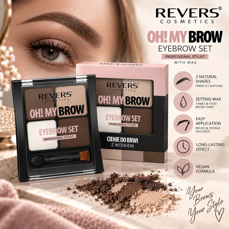 Oh! My Brow Eyebrow Powder & Wax Set 3 Brow Shadows, Setting Wax, Brush & Sponge Applicator Brow Defining, Filling &amp; Shaping Makeup Kit