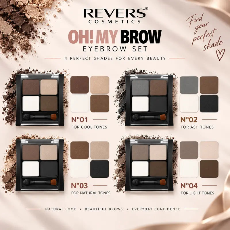 Oh! My Brow Eyebrow Powder & Wax Set 3 Brow Shadows, Setting Wax, Brush & Sponge Applicator Brow Defining, Filling &amp; Shaping Makeup Kit