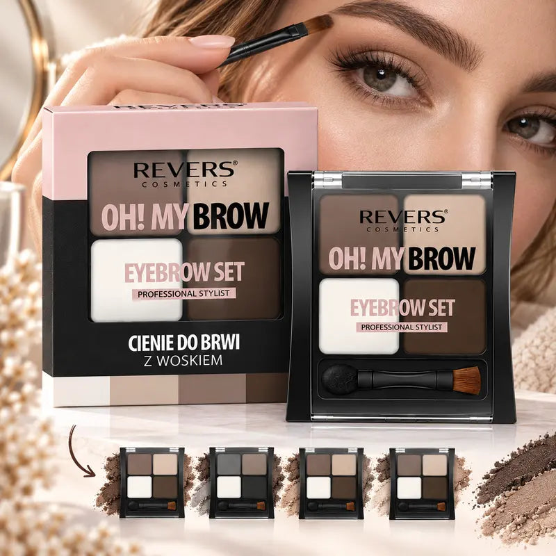 Oh! My Brow Eyebrow Powder & Wax Set 3 Brow Shadows, Setting Wax, Brush & Sponge Applicator Brow Defining, Filling &amp; Shaping Makeup Kit