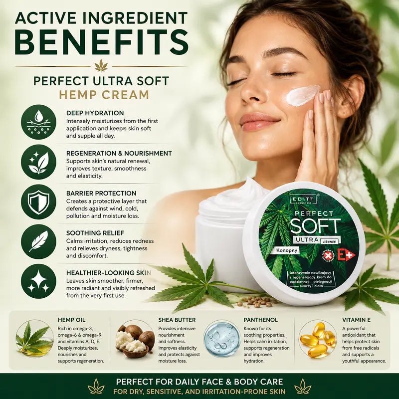 Perfect Ultra Soft Hemp Cream Face & Body Intensively Regenerating For Dry & Sensitive Skin 150g