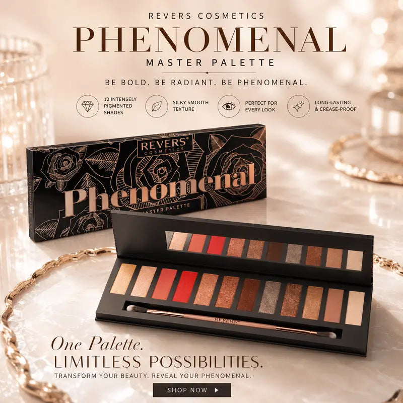 Phenomenal Black 12-Colour Eyeshadow Palette Vibrant, Blendable & Long-Lasting