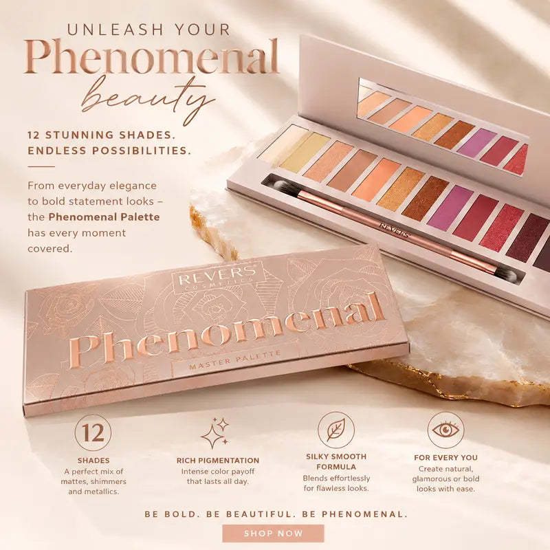 Phenomenal Rose 12-Colour Eyeshadow Palette Vibrant, Blendable & Long-Lasting