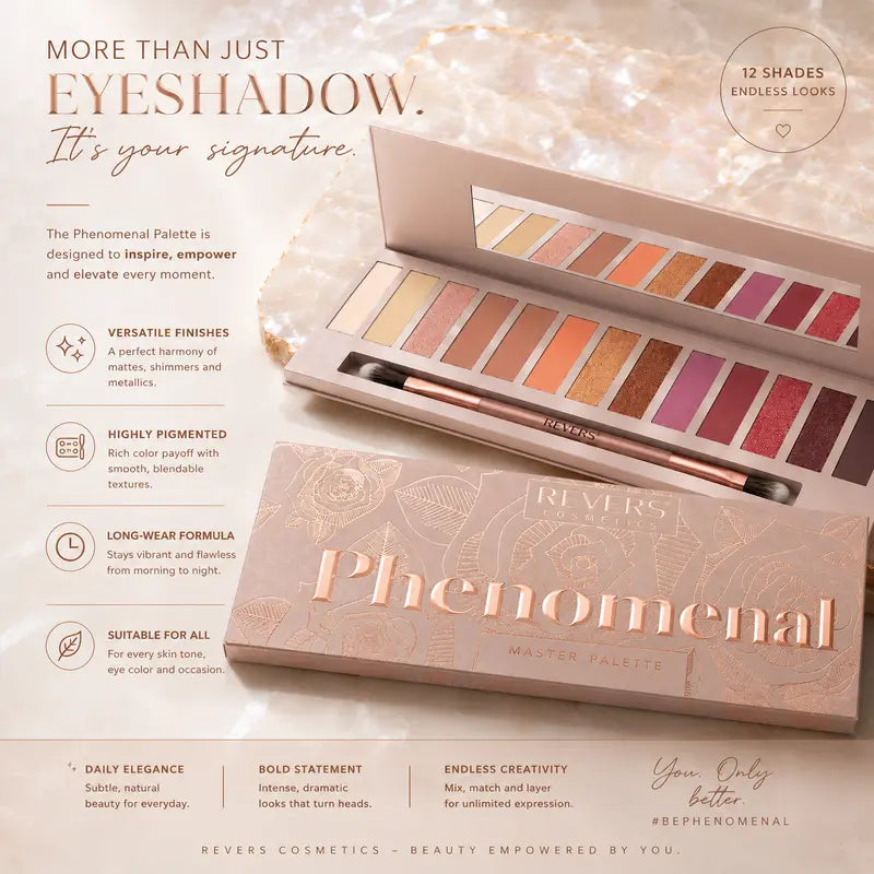 Phenomenal Rose 12-Colour Eyeshadow Palette Vibrant, Blendable & Long-Lasting