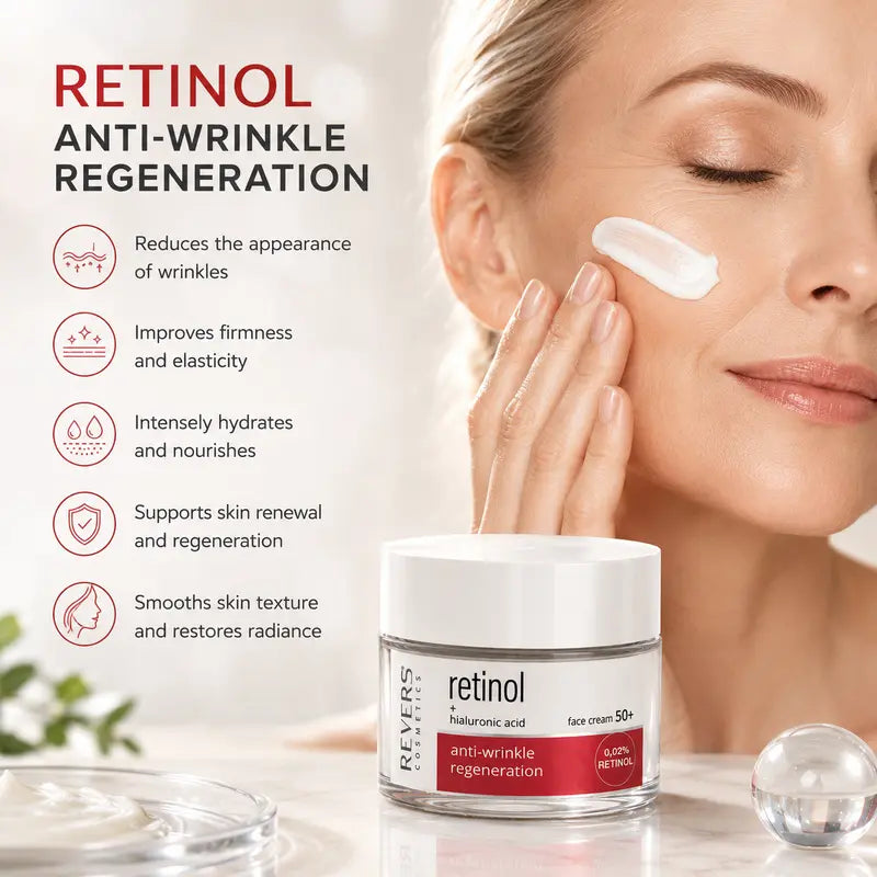 Retinol Face Cream 50+ with Hyaluronic Acid Anti-Wrinkle Firming Moisturiser Mature Skin Care Daily Hydration 50ml