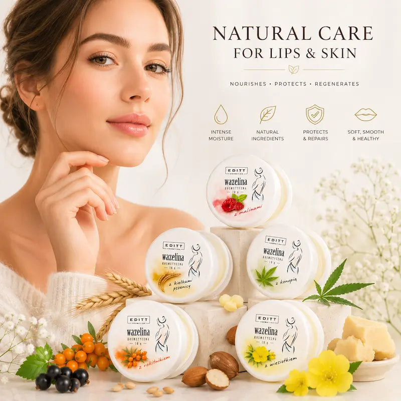 Scented Natural Vaseline Lip Therapy Moisturising Multi-Purpose Lip Balm 6 Variants Hemp Oil, Raspberry, Evening Primrose, Sea Buckthorn, Wheat Germ