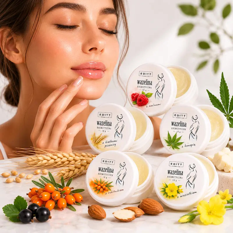 Scented Natural Vaseline Lip Therapy Moisturising Multi-Purpose Lip Balm 6 Variants Hemp Oil, Raspberry, Evening Primrose, Sea Buckthorn, Wheat Germ
