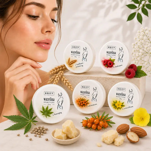 Scented Natural Vaseline Lip Therapy Moisturising Multi-Purpose Lip Balm 6 Variants Hemp Oil, Raspberry, Evening Primrose, Sea Buckthorn, Wheat Germ