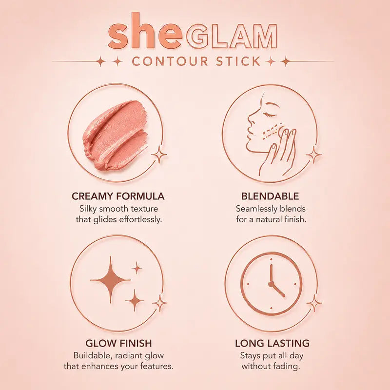 She GLAM Highlighter Stick Creamy Champagne Glow Stick with Radiant Glass-Skin Finish