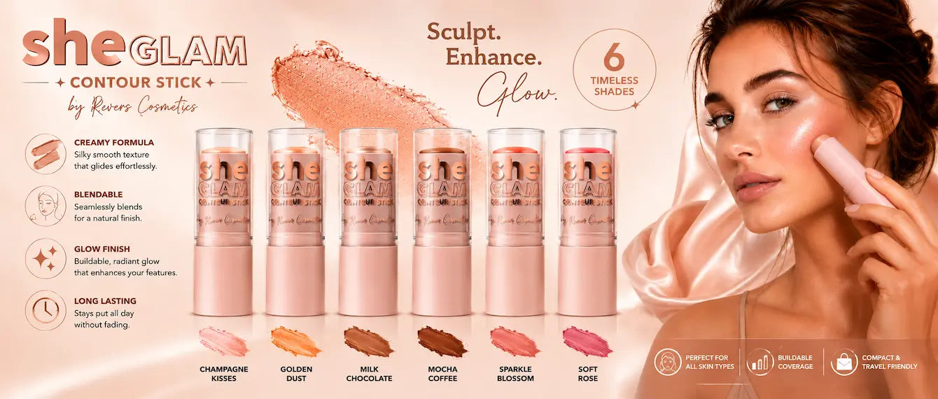 She GLAM Cream Stick Makeup Collection Blush, Highlighter & Contour Sticks Natural Glow Finish