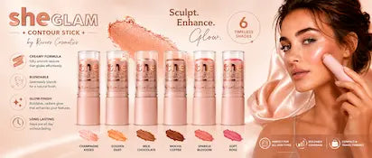 She GLAM Cream Stick Makeup Collection Blush, Highlighter & Contour Sticks Natural Glow Finish