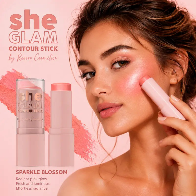 She GLAM Sparkle Blossom Blush Stick Cream Creamy Pink Cheek Blush Natural Glow Radiant Dewy Glow