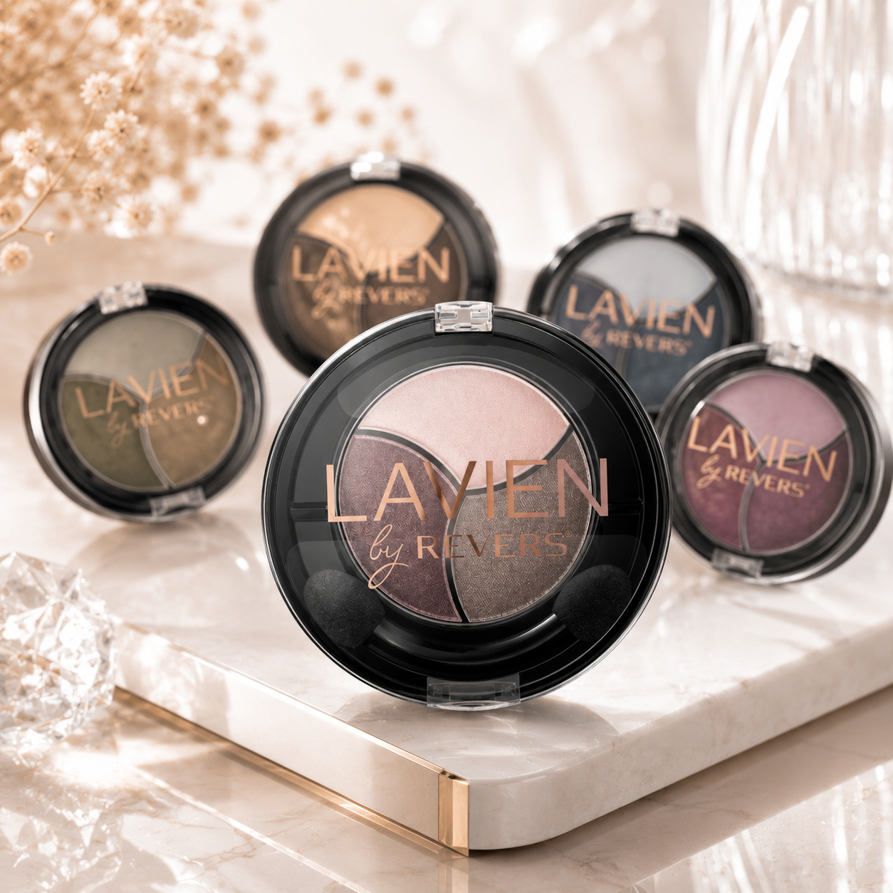 TRIO Eyeshadow Palette Longwear Velvet Eye Shadows Dual-Ended Applicator Brush