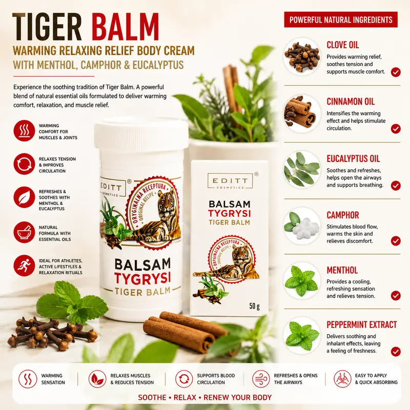 Tiger Balm Warming Relaxing Relief Body Cream with Menthol, Camphor & Eucalyptus effect