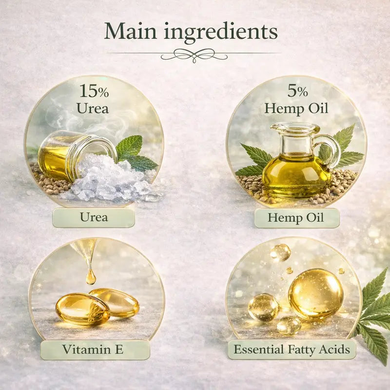 Body cream with hemp oil and urea dry skin care