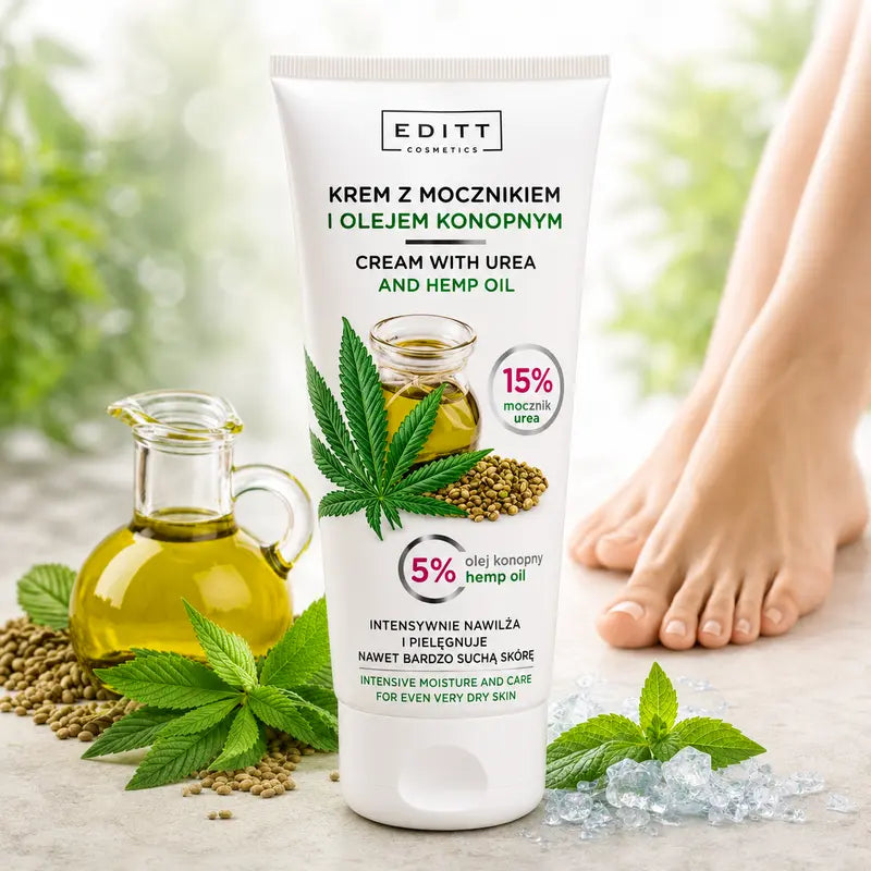Body cream with hemp oil and urea dry skin care