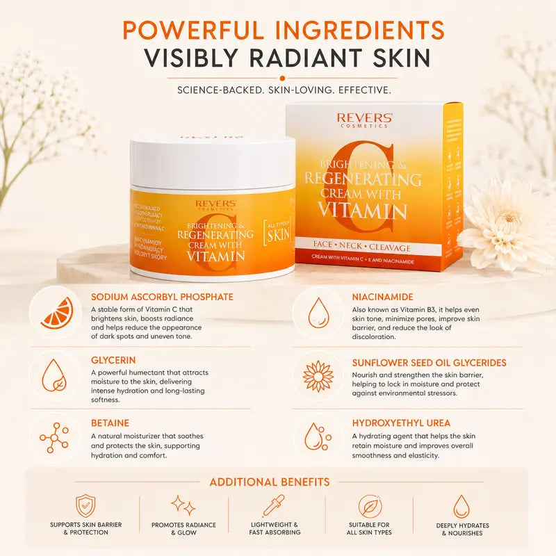 Vitamin C Face Cream with Niacinamide Brightening & Regenerating Moisturiser Dark Spot & Uneven Skin Tone All Skin Types 50ml